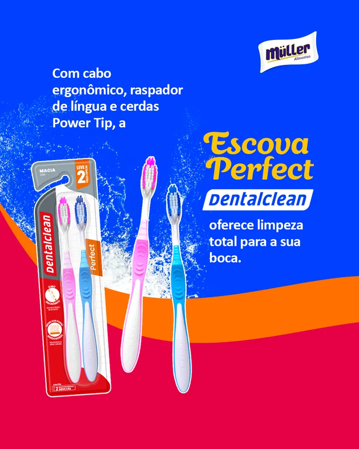 Escova Perfect Dentalclean com cabo ergonômico e raspador de língua